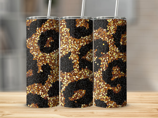 Shiny Golden Sequins Leopard Print Tumbler