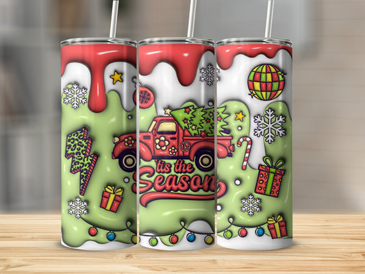 Festive Holiday Red Truck Tis the Season Cup Tumbler