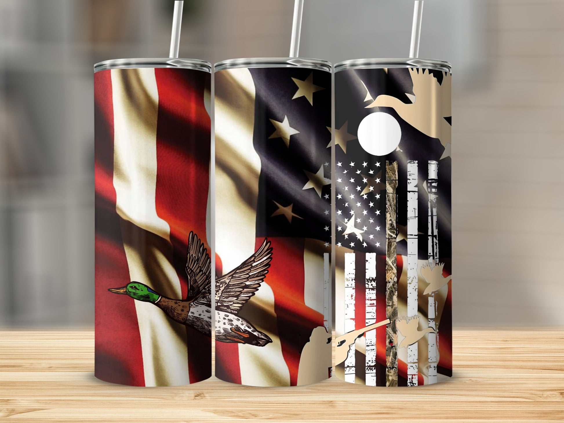 American Flag Ducks Hunting Theme Tumbler Cup Product