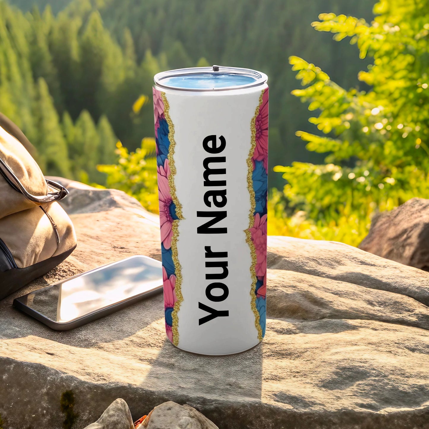 Customizable Floral Design Tumbler with Your Name