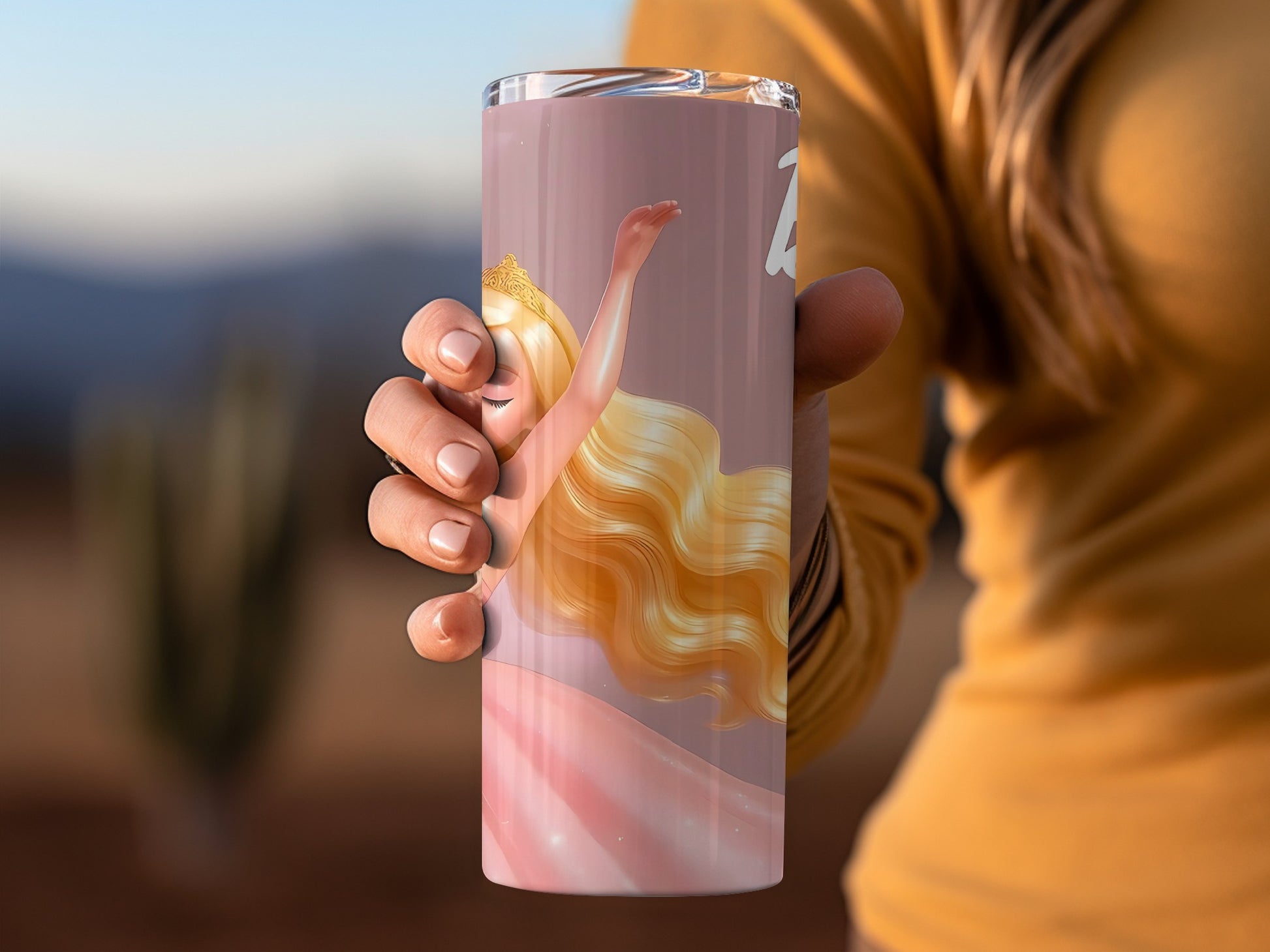 Princess Themed Tumbler with Blonde Hair Design