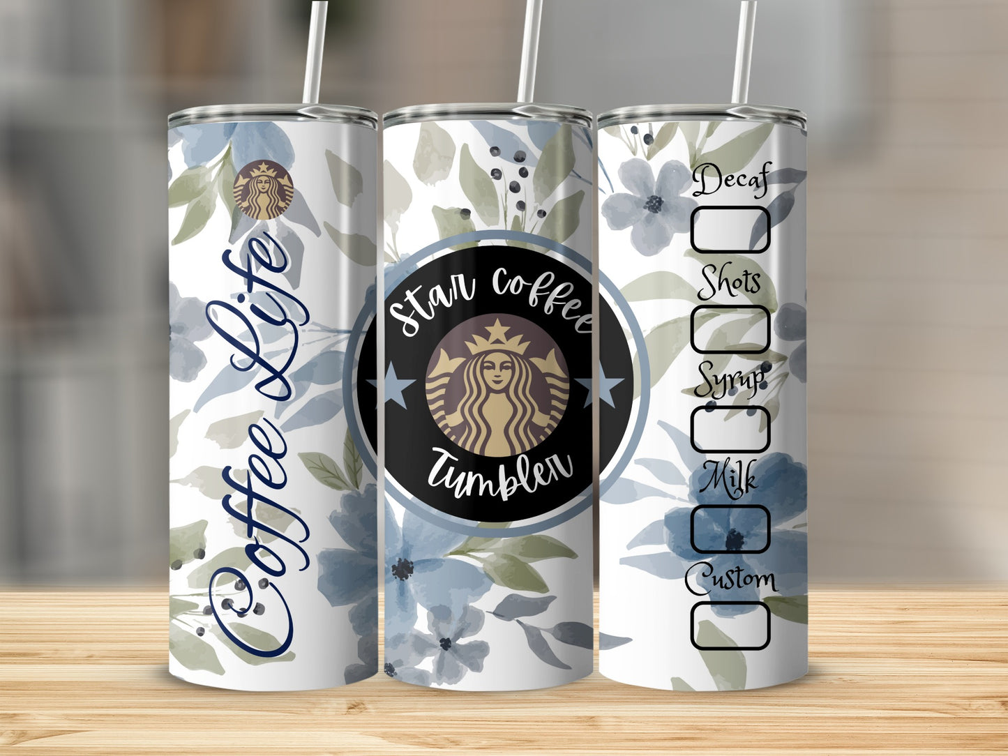 Stylish Floral Coffee Life Star Coffee Tumbler 20oz