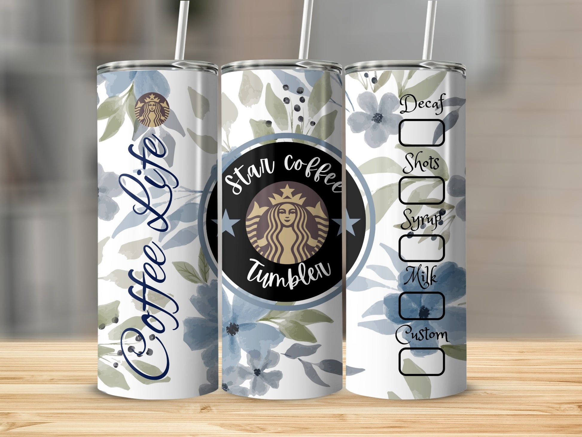 Stylish Floral Coffee Life Star Coffee Tumbler 20oz