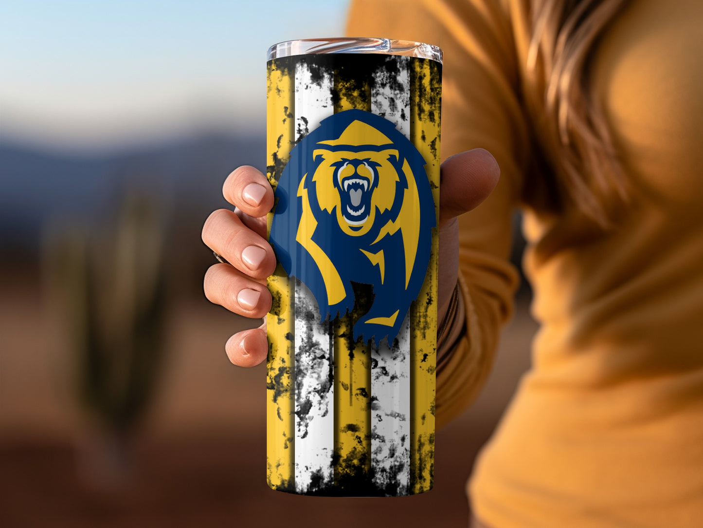Bold Yellow and Black Striped Grizzly Bear Tumbler