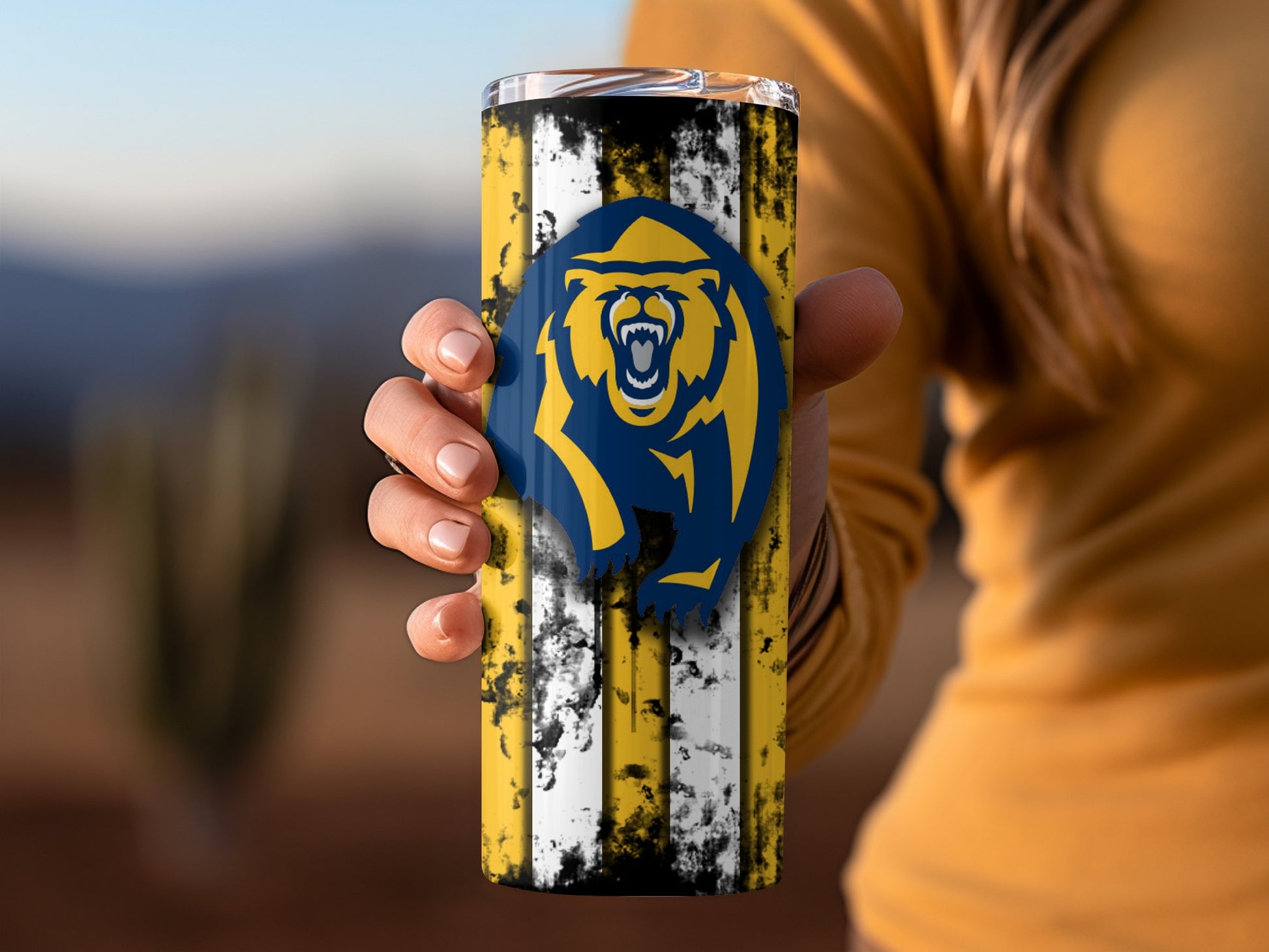 Bold Yellow and Black Striped Grizzly Bear Tumbler