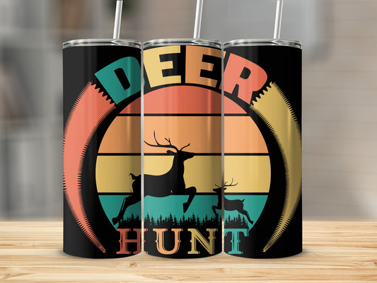 Retro Deer Hunt Striped Tumbler Travel Mug