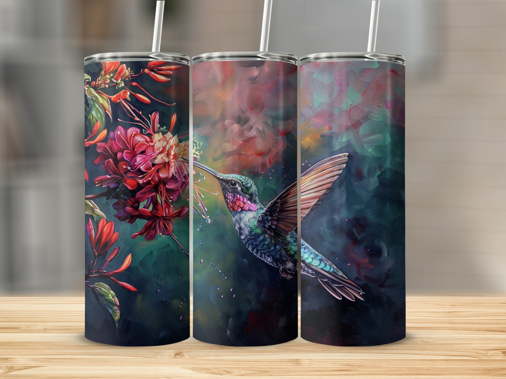 Hummingbird Flowers Vibrant Artistic Painting product type