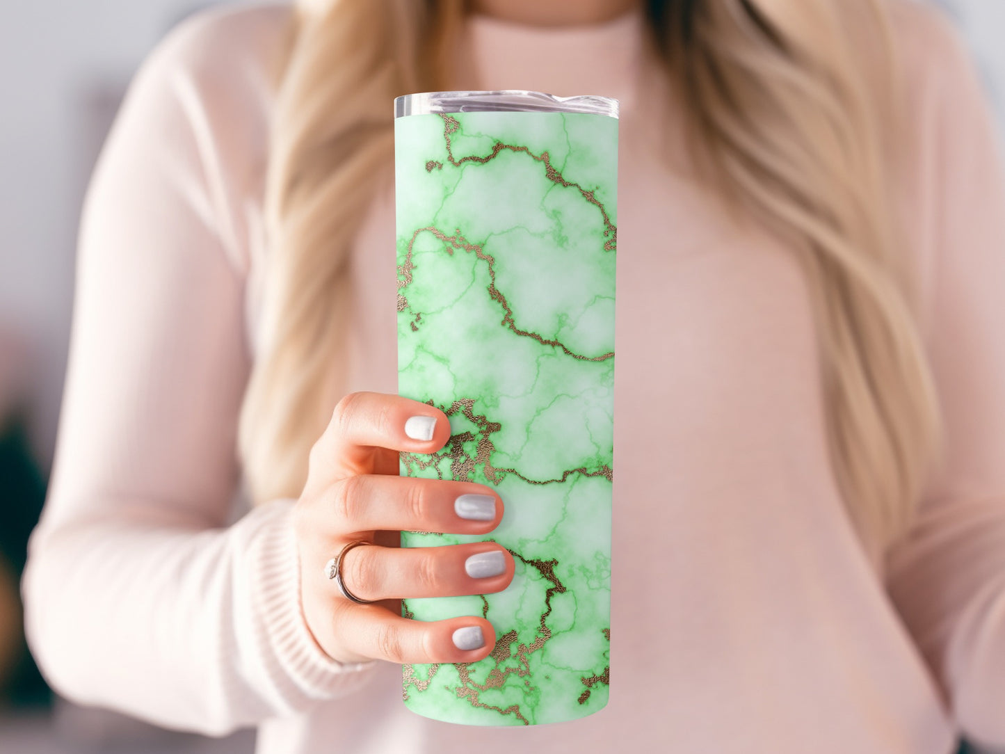 Light Green Marble Design with Golden Veins Pattern Tumblers