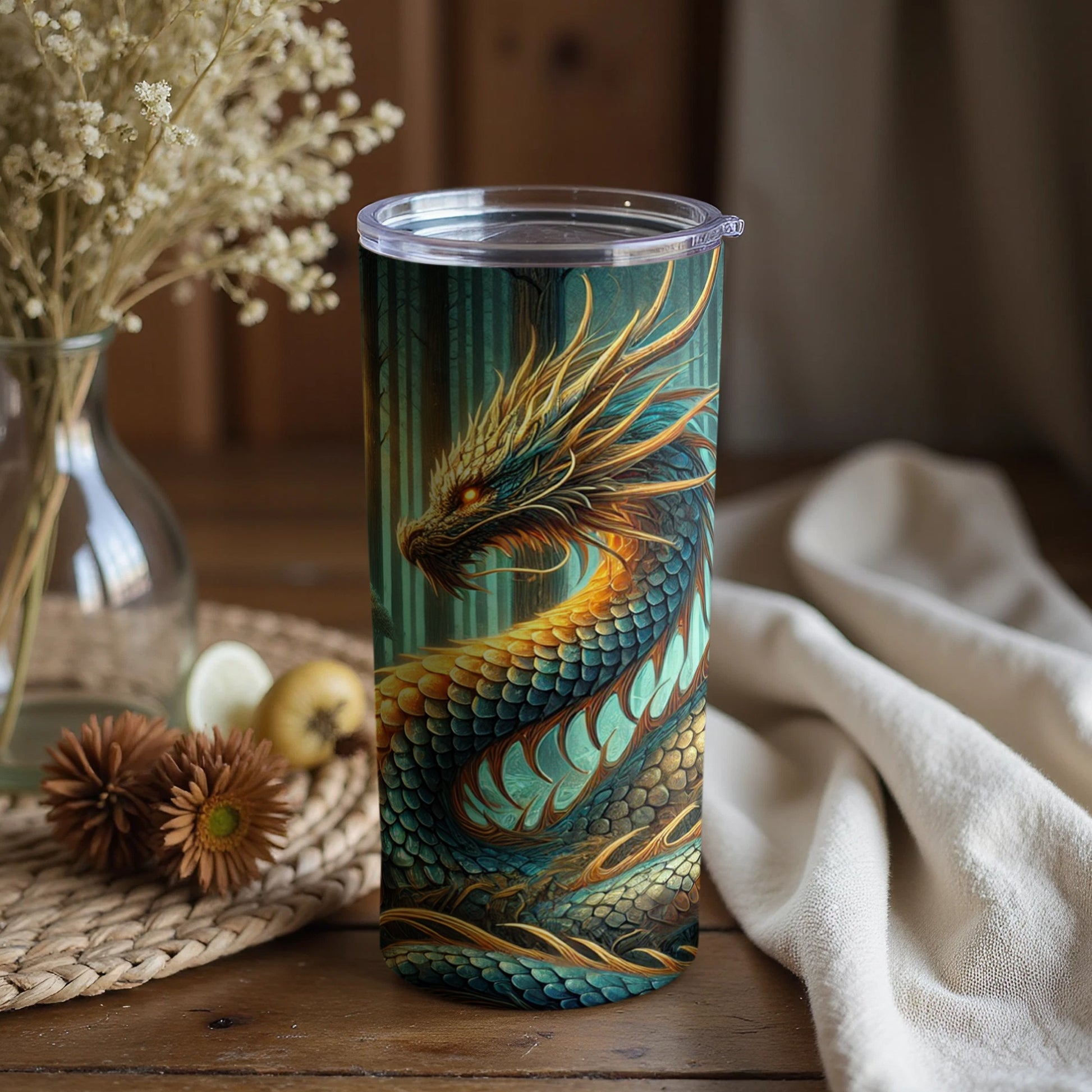 Enchanting Dragon Tumbler with Fantasy Art Design