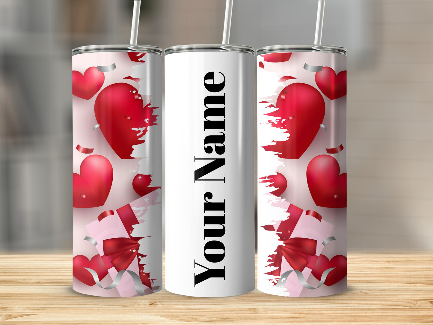 Custom Name Red Hearts Design Tumbler Mug