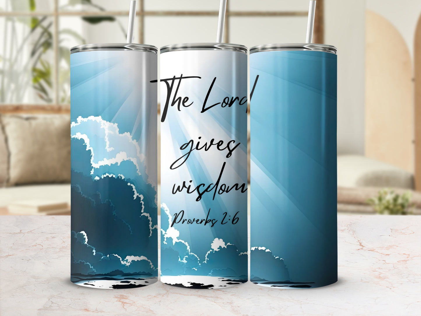 Inspirational Sky Blue The Lord Gives Wisdom Tumbler
