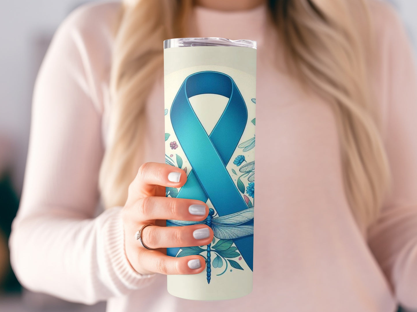 Blue Ribbon Floral Design Insulated Tumbler Cup
