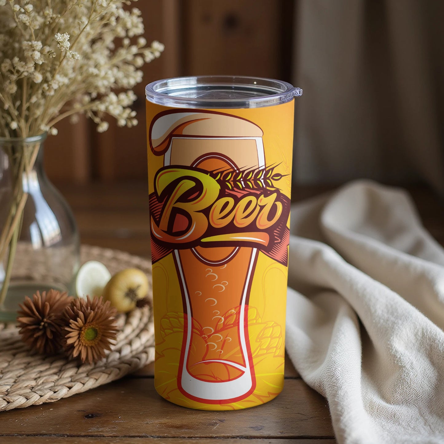 Graphic Beer Themed Tumbler With Lid For Beverages