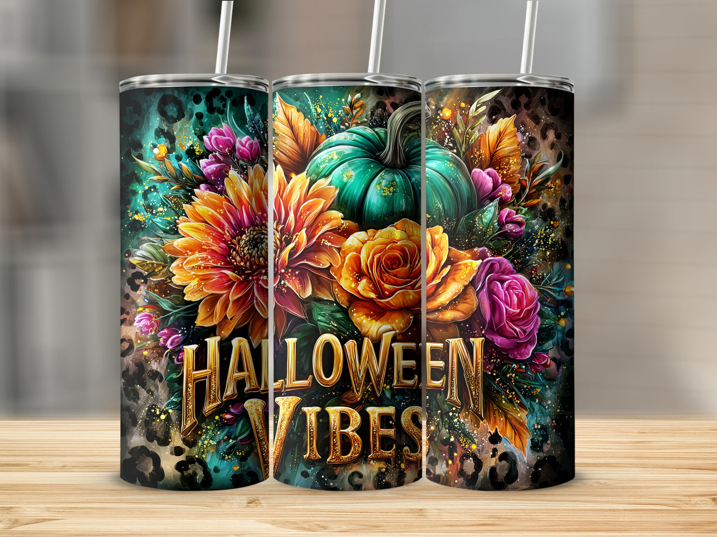Festive Halloween Vibes Floral Design Tumbler Cup