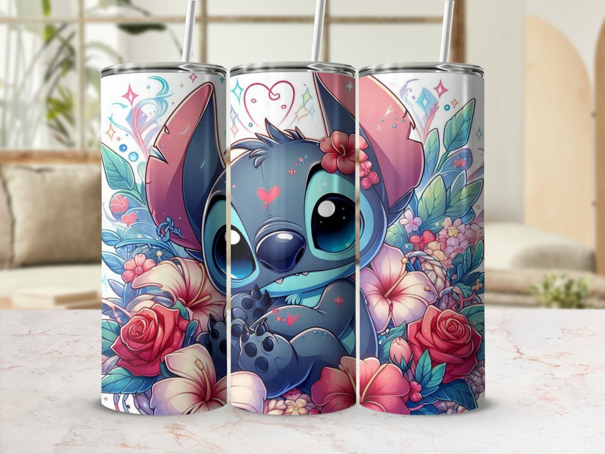 Colorful Cute Cartoon Character Floral Pattern Tumbler