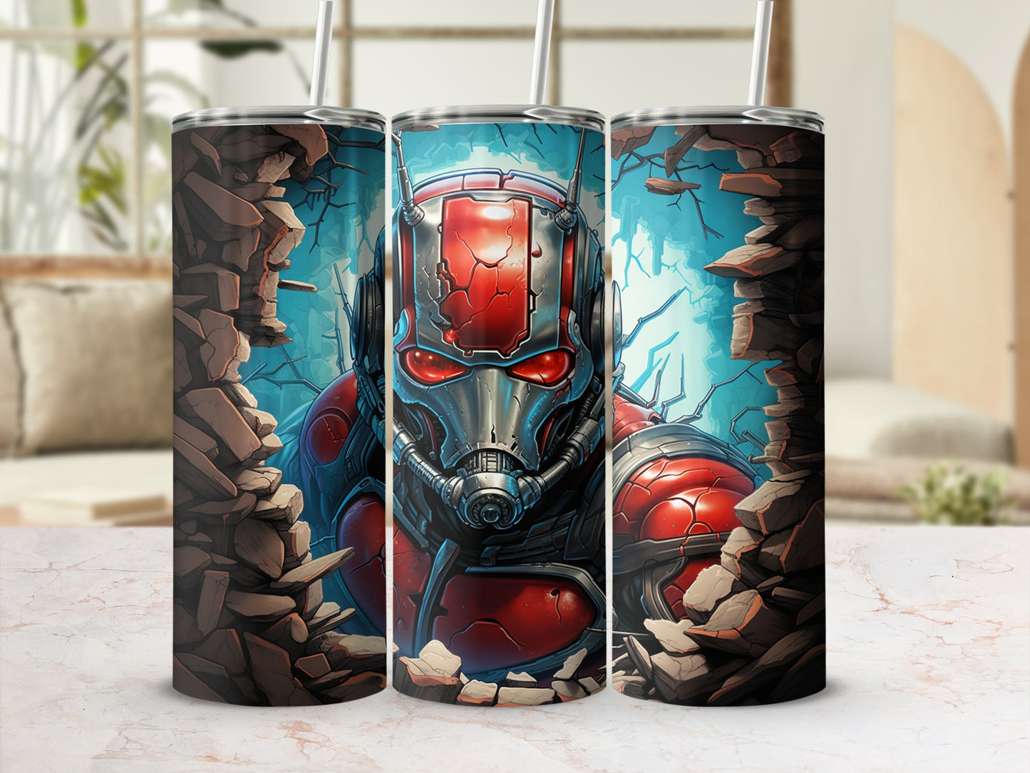 Hero in Red Armor with Cracked Wall Design Tumbler