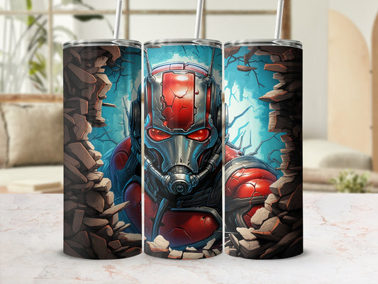 Hero in Red Armor with Cracked Wall Design Tumbler