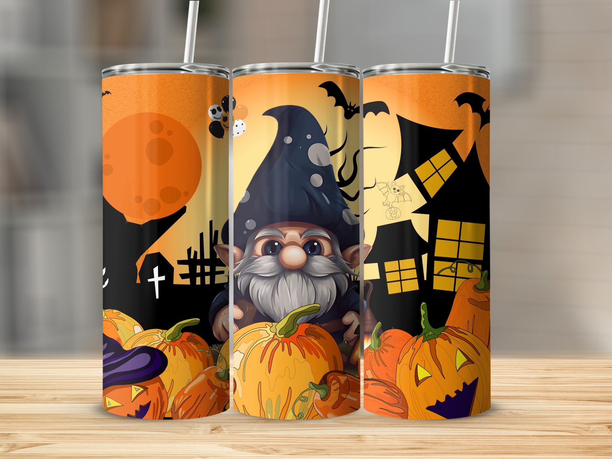 Spooky Halloween Gnome and Pumpkins Tumbler product