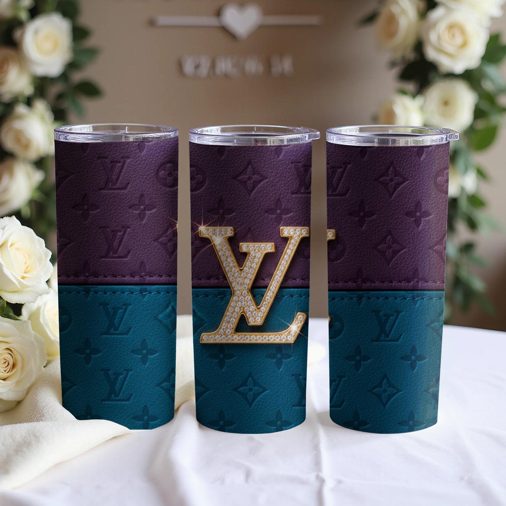 LV Inspired Two-Toned Tumbler With Gold Logo