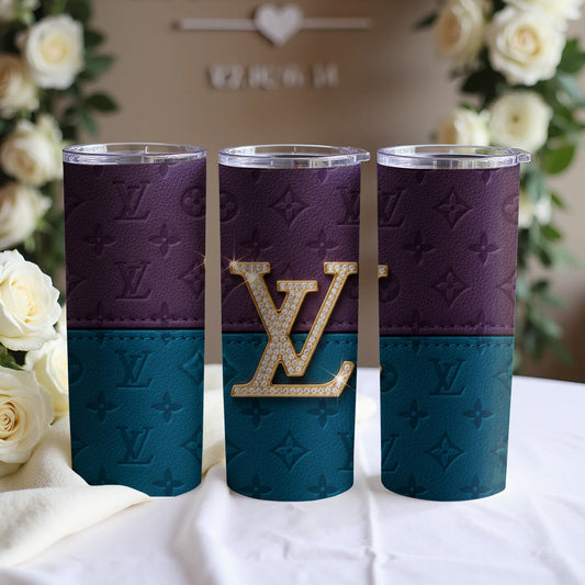 LV Inspired Two-Toned Tumbler With Gold Logo