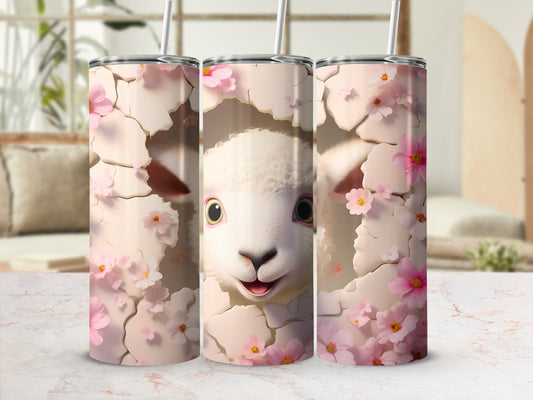 Smiling Lamb Pink Flowers Cracked Surface Pattern Tumbler product type