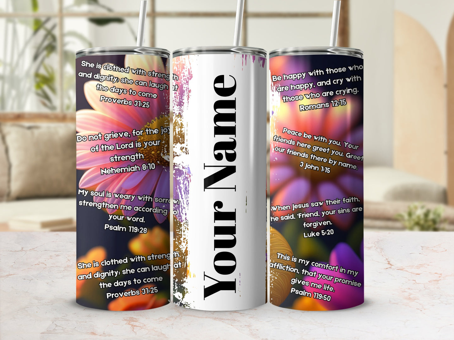 Inspirational Bible Quotes Custom Tumbler with Straw