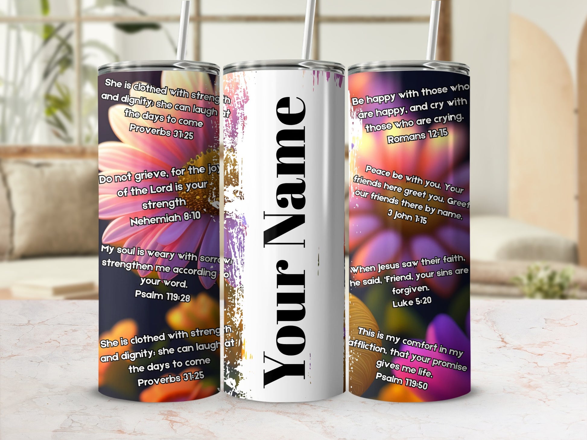 Inspirational Bible Quotes Custom Tumbler with Straw
