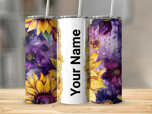 Vibrant Floral Pattern Personalized Tumbler with Straw
