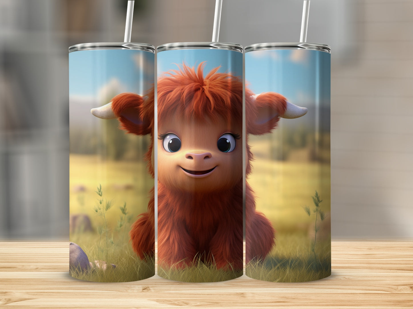Cute Highland Cow Tumbler with Adorable Cartoon Design