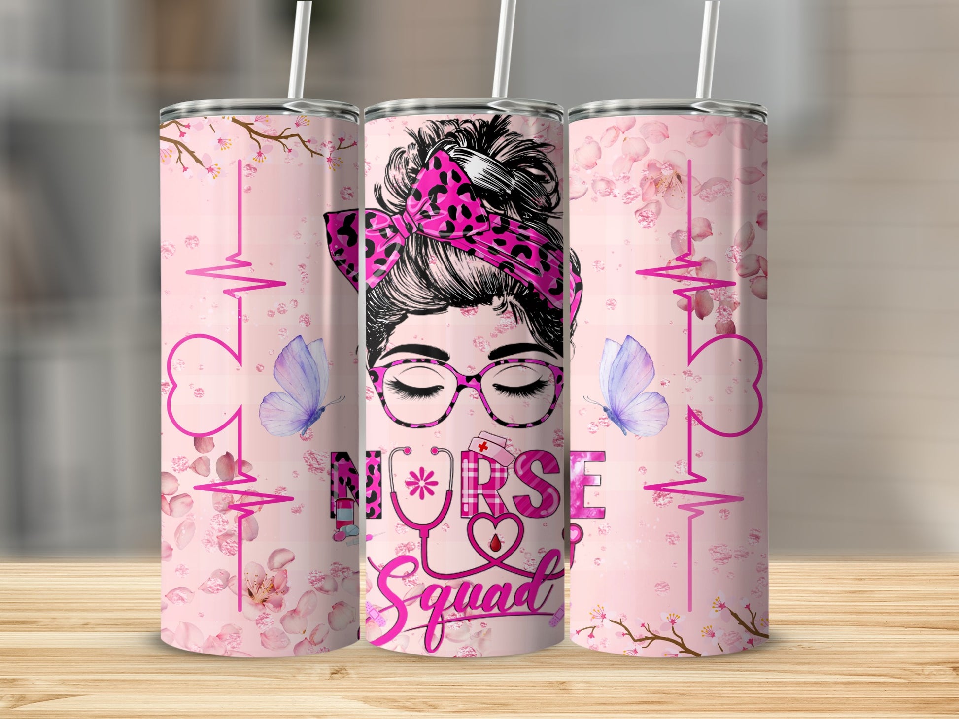 Nurse Squad Floral and Butterfly Design Tumbler