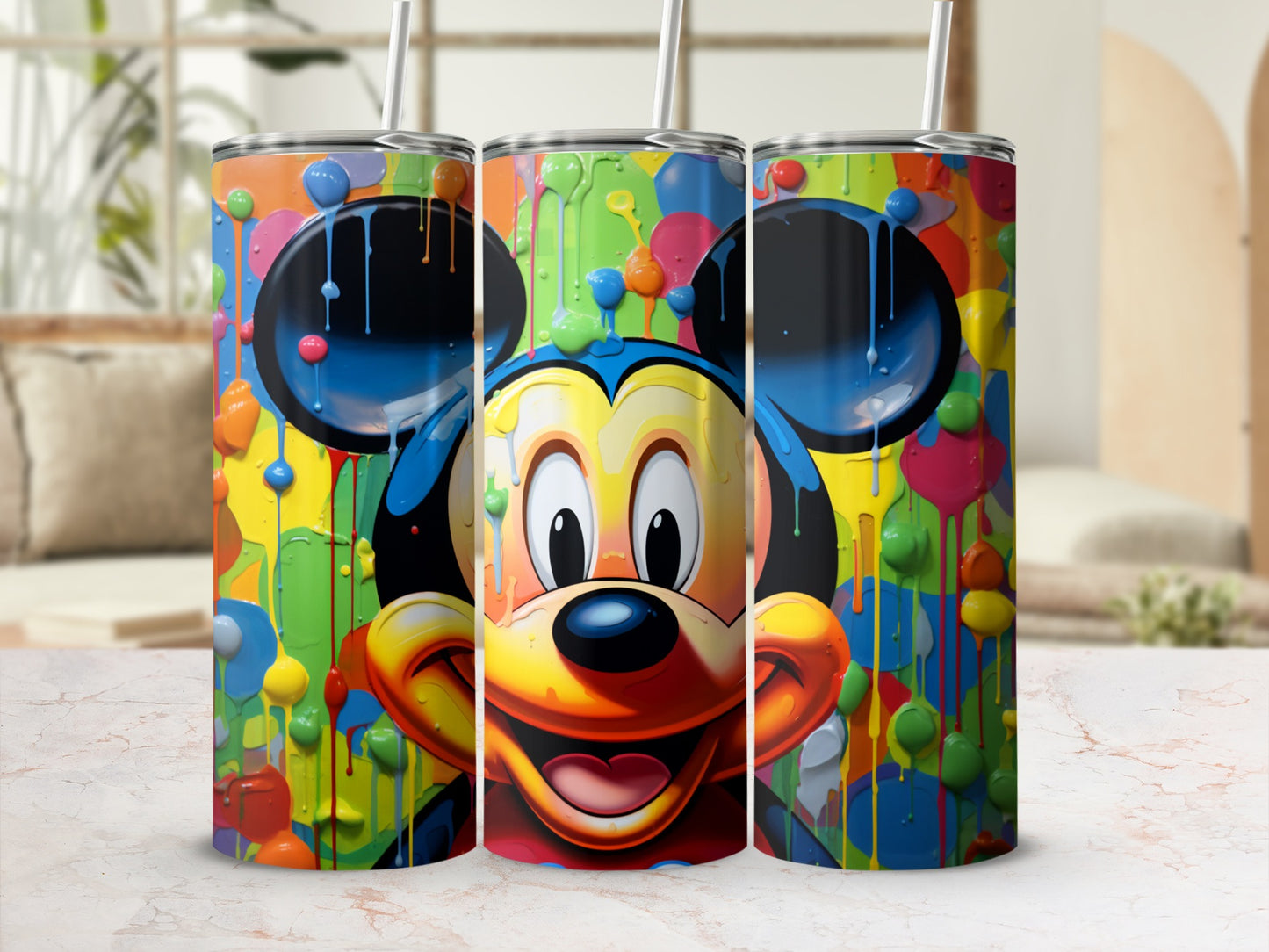 Colorful Mickey Mouse Splatter Design Tumbler Cup