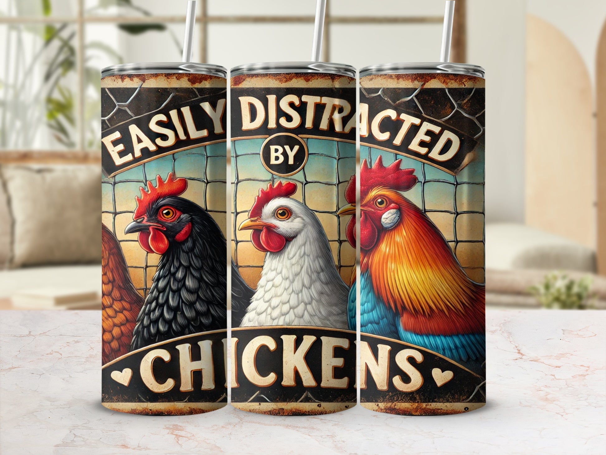 Easily Distracted By Chickens Funny Tumbler Cup