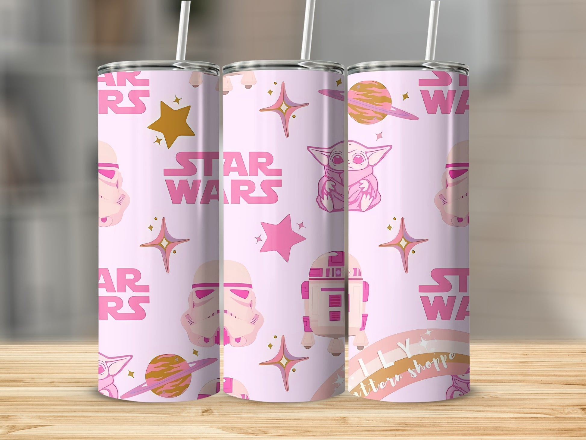 Pink Star Wars Grogu Stormtrooper R2D2 Character Tumbler product type