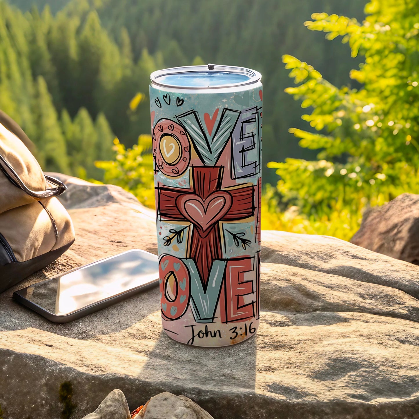 Love and Cross Design with John 3:16 Tumbler Cup