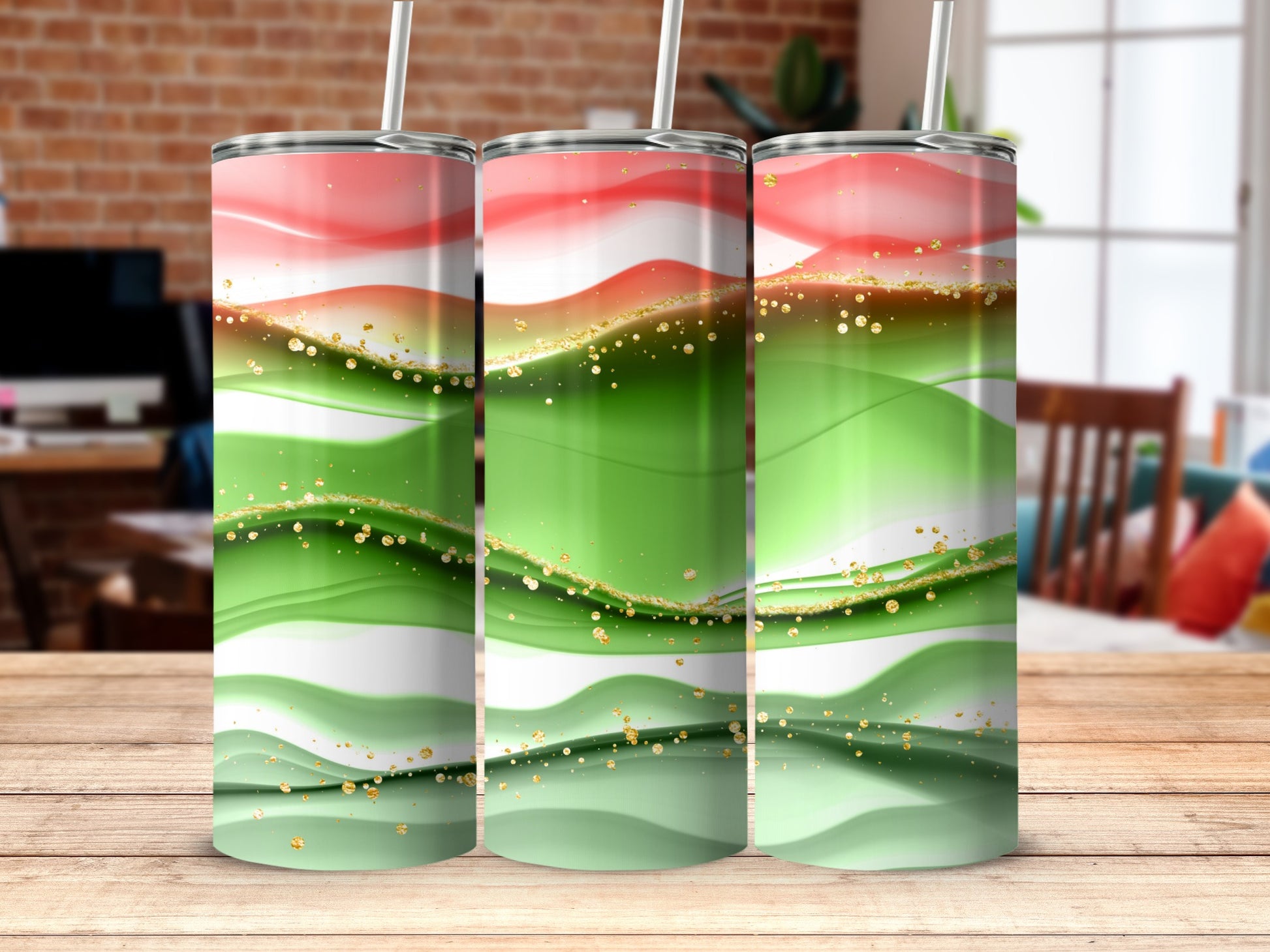 Italian Flag Inspired Tumbler with Green Red White Waves