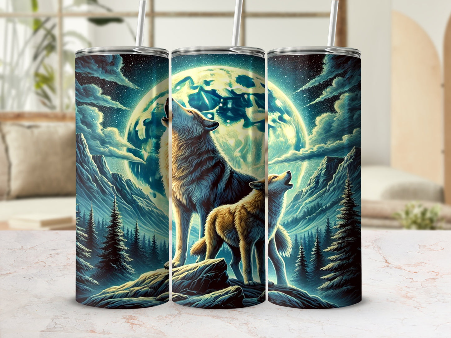 Howling Wolves Full Moon Scenic Tumbler Product