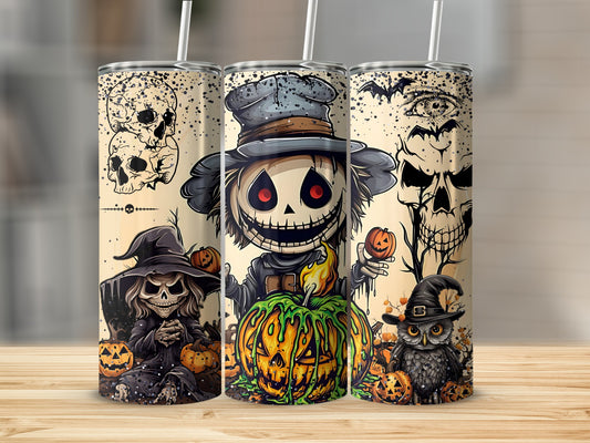 Spooky Halloween Themed Tumblers with Skeleton Design