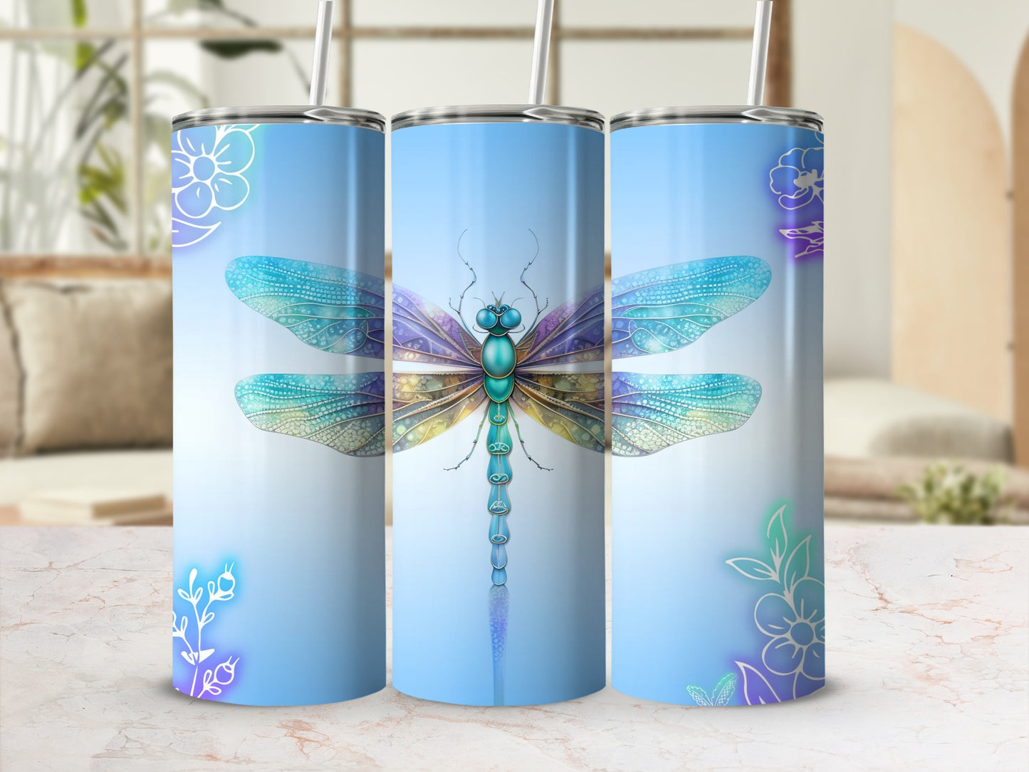 Colorful Dragonfly Design Double-Insulated Tumbler