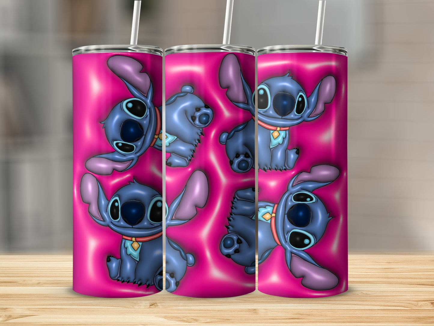 Cute Blue Cartoon Character on Pink Tumbler Product