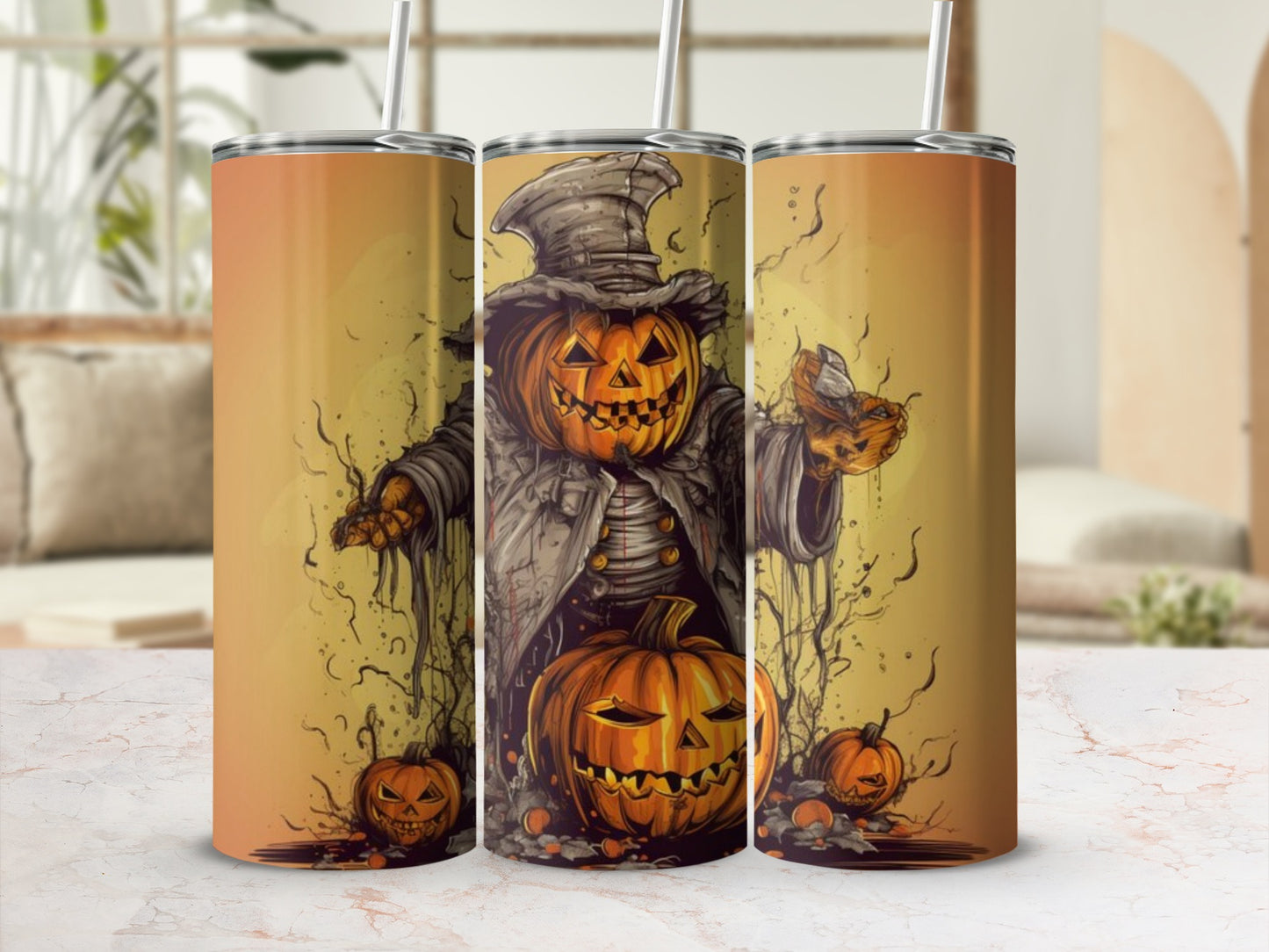 Halloween Pumpkin Scarecrow Design Tumbler Cup