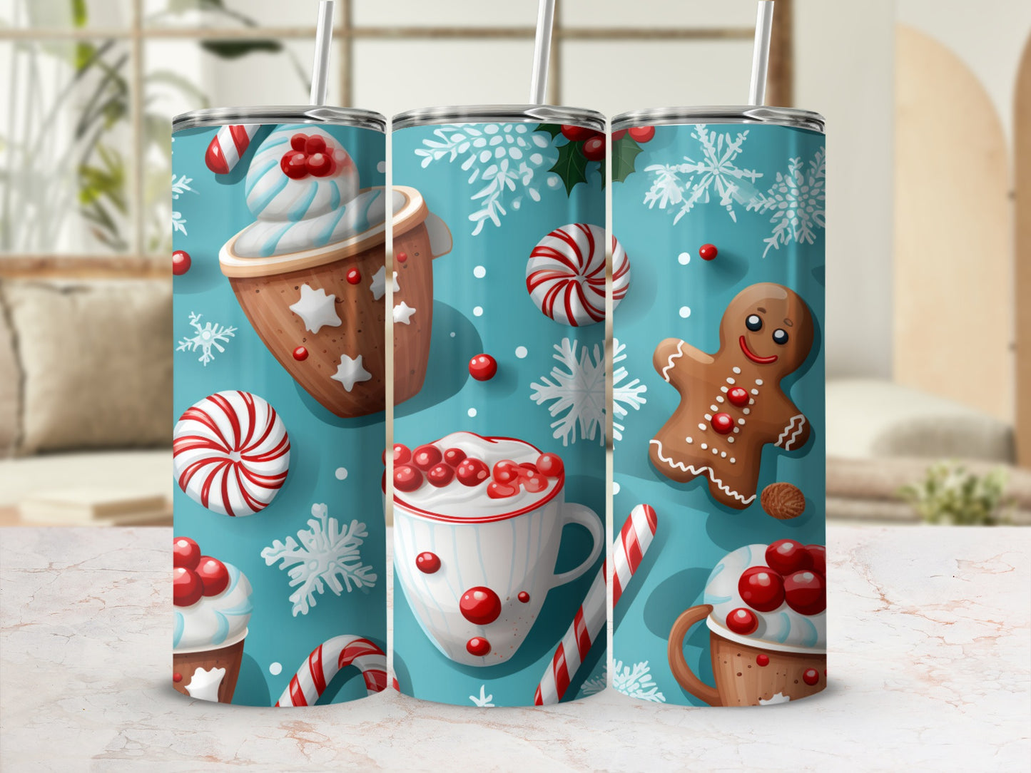 Christmas Themed Gingerbread and Peppermint Travel Mug