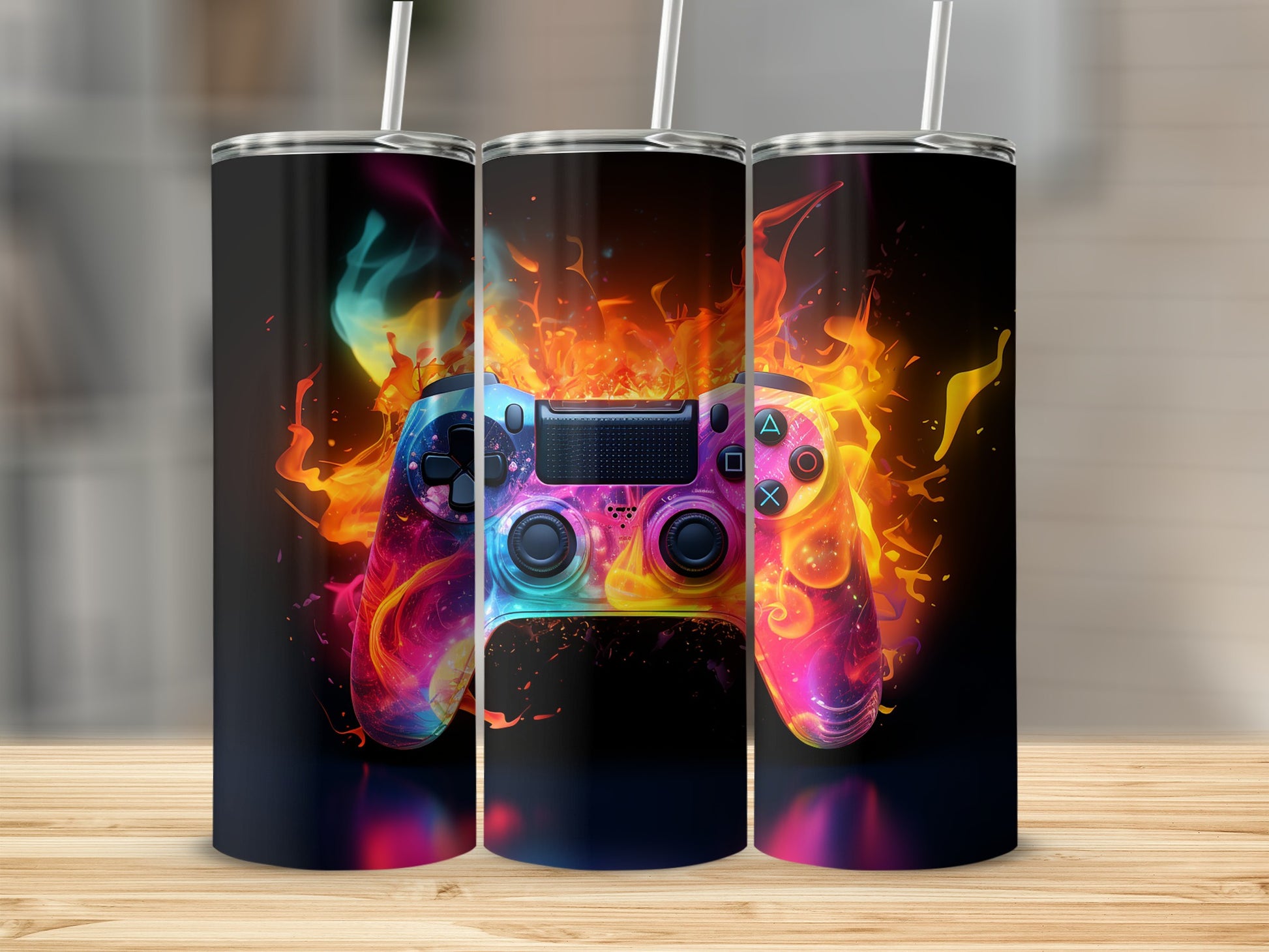 Vibrant Gaming Controller Design Tumbler Product