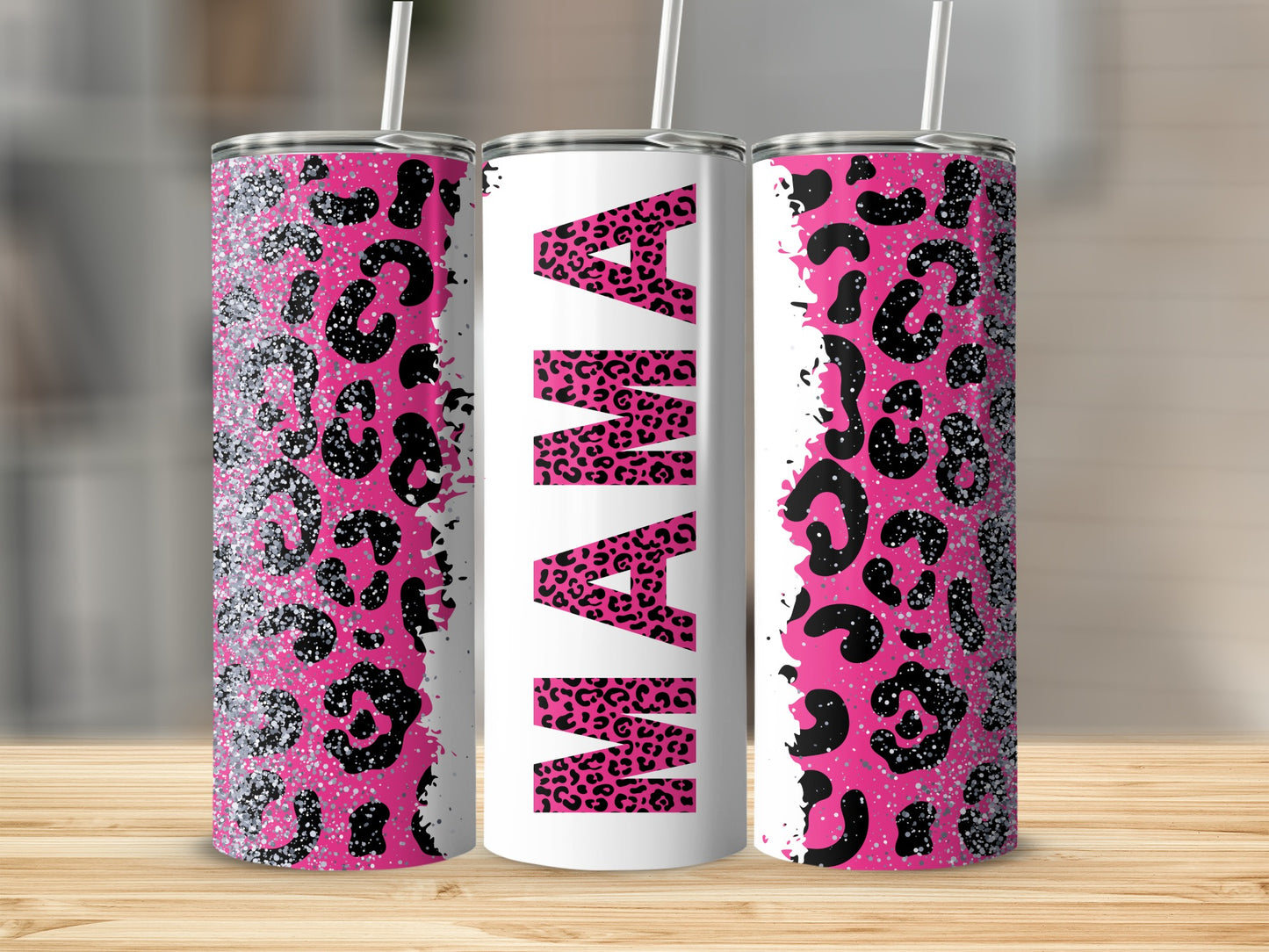 Pink Glitter Leopard Print MAMA Tumbler Cup 20oz