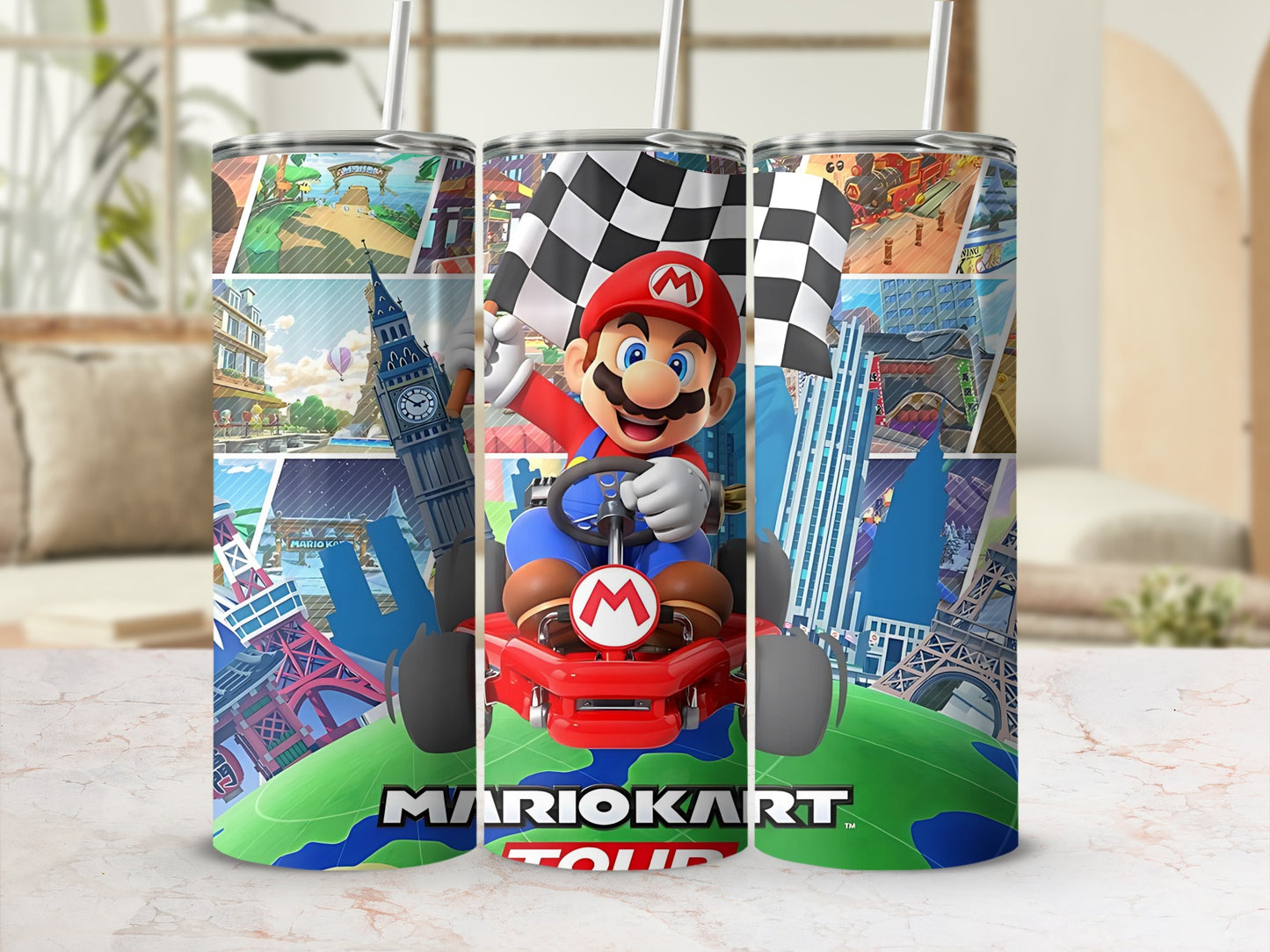 Mario Kart Tour Design on Colorful Tumbler Product