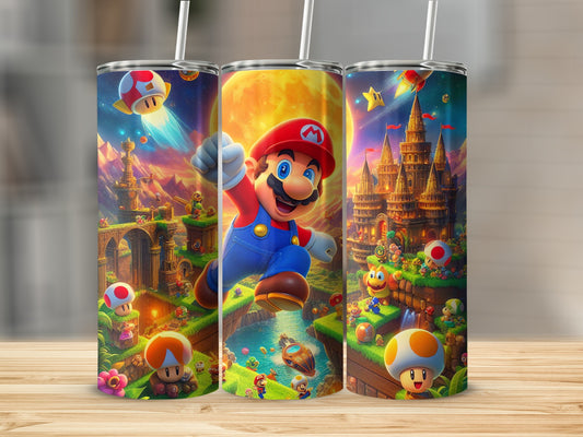 Vibrant Mario Adventure Theme Skinny Tumbler