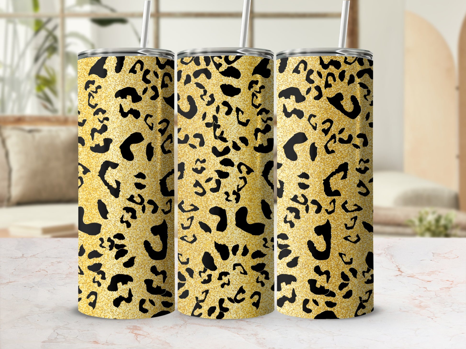 Glittering Gold Leopard Print Tumbler Cup Product