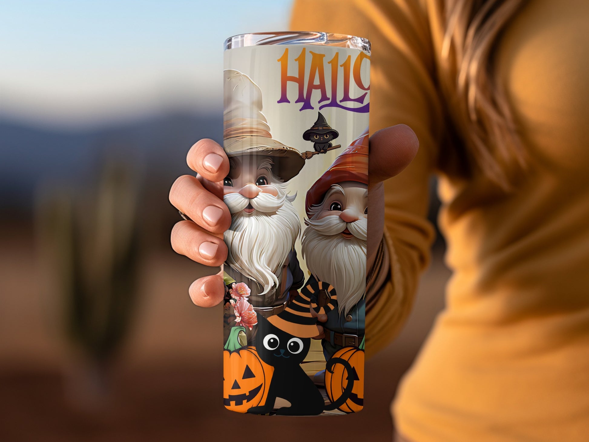 Halloween Gnome Witch Pumpkin Cat Tumbler Cup