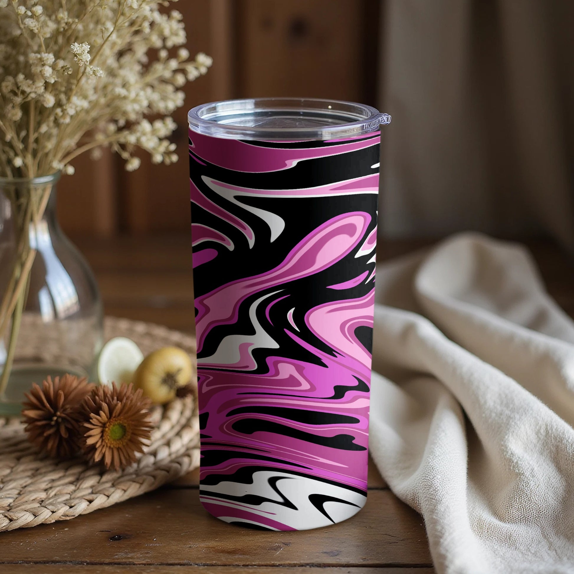 Abstract Pink and Black Swirl Tumbler for Drinks