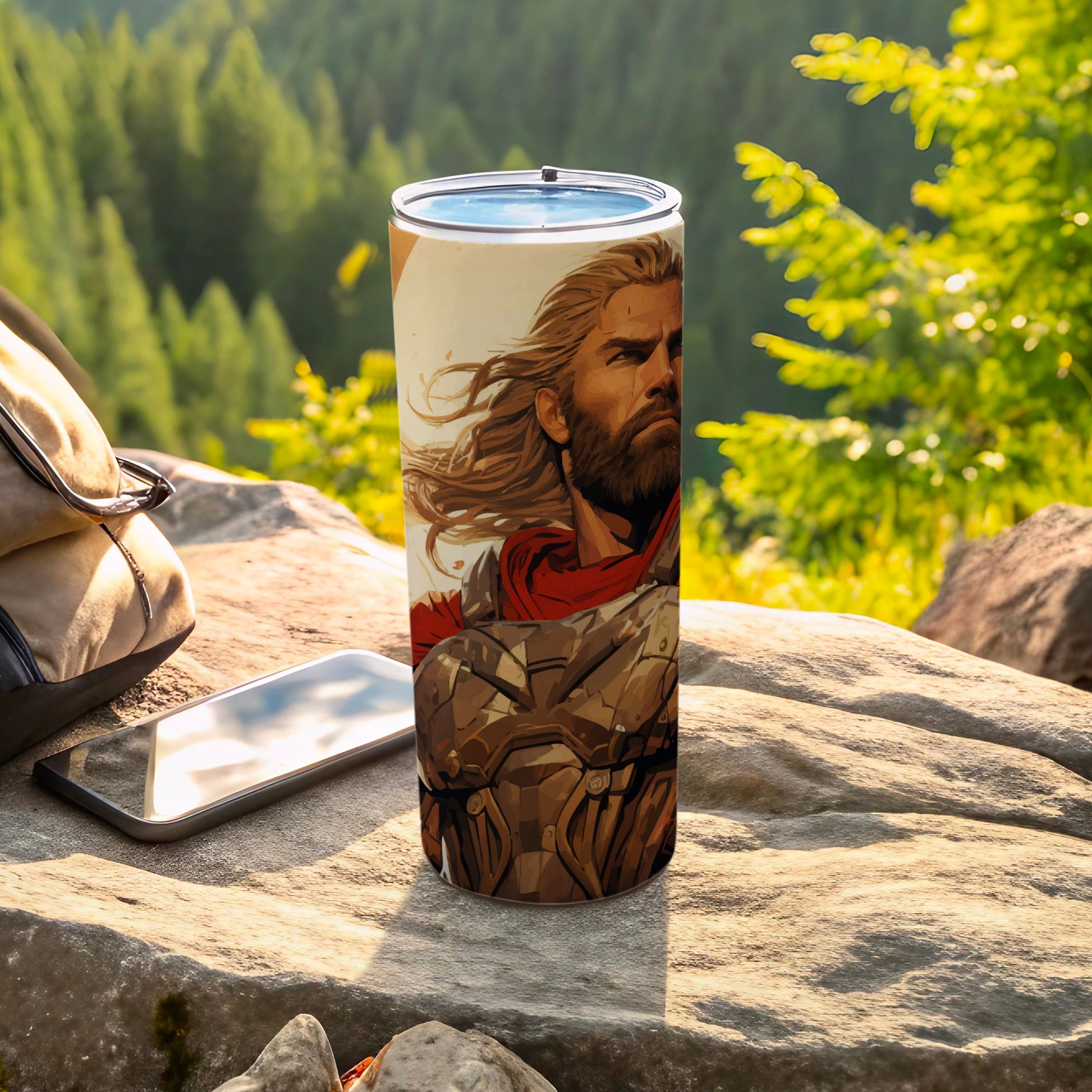 Epic Warrior Design Tumbler with Scenic Background