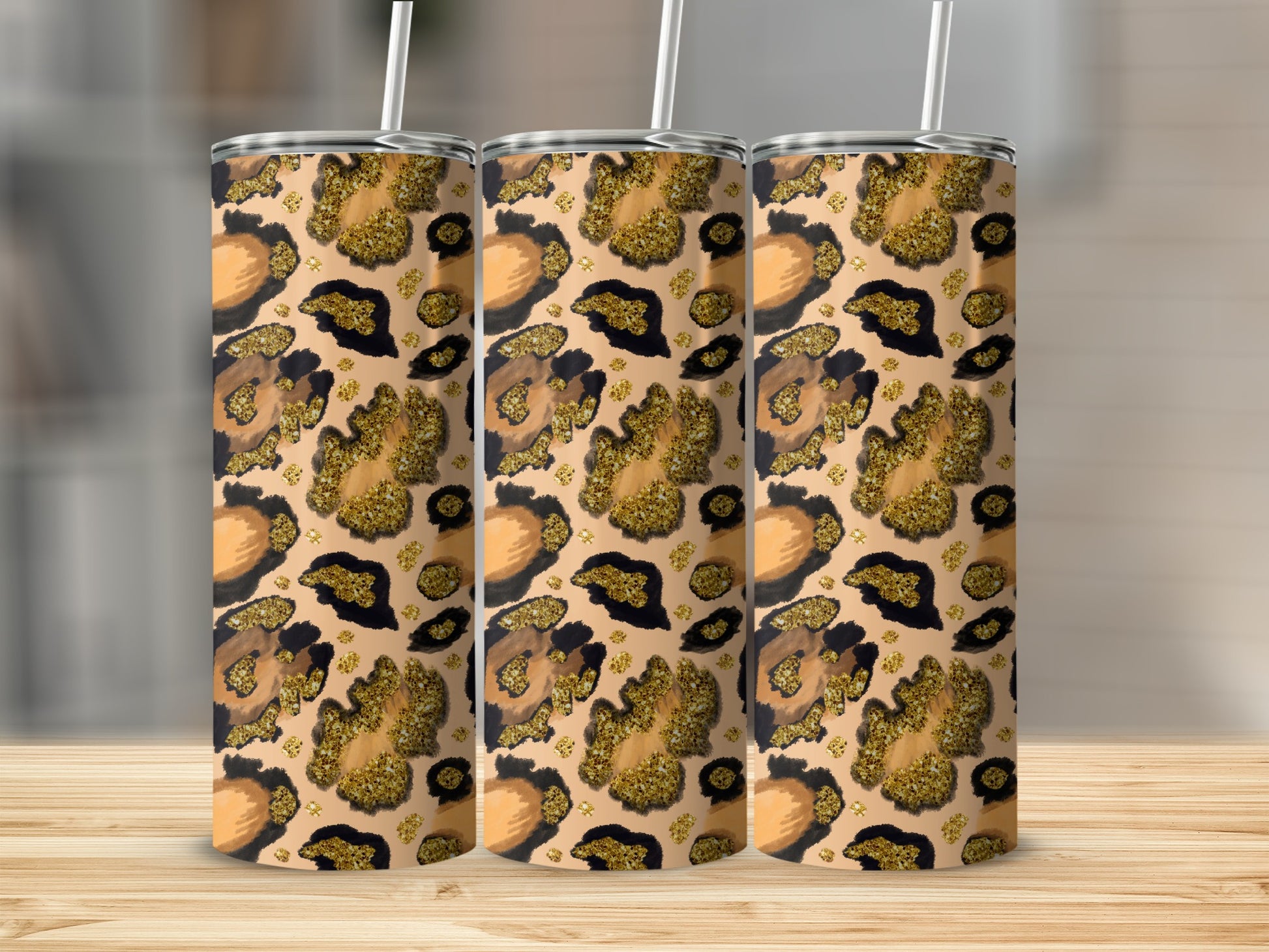 Elegant Leopard Print Tumbler with Straw Perfect Gift